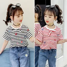 2023 Korea Summer Children Solid Color Top Elementary Girl O-Neck Casual Top Junior Girl Short Sleeve Tops Teenager Girl T-shirt
