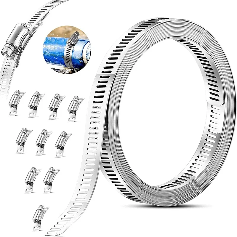 

11.5ft Metal Worm Drive Hoses Clamp Strap with Fasteners Adjustable Pipe Stainless Steel Hose Ducting Clamp for Plumbing Tube