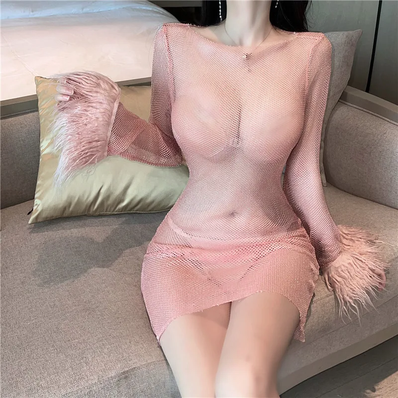 Sexy Hot Girl Transparent Pink Mini Dress Fishnet Fashion Long Fur Sleeve Mesh Sheer Shining Club Party Dress Bikini Cover Up
Sexy Hot Girl Transparent Pink Mini Dress Fishnet Fashion Long Fur Sleeve Mesh Sheer Shining Club Party Dress Bikini Cover Up