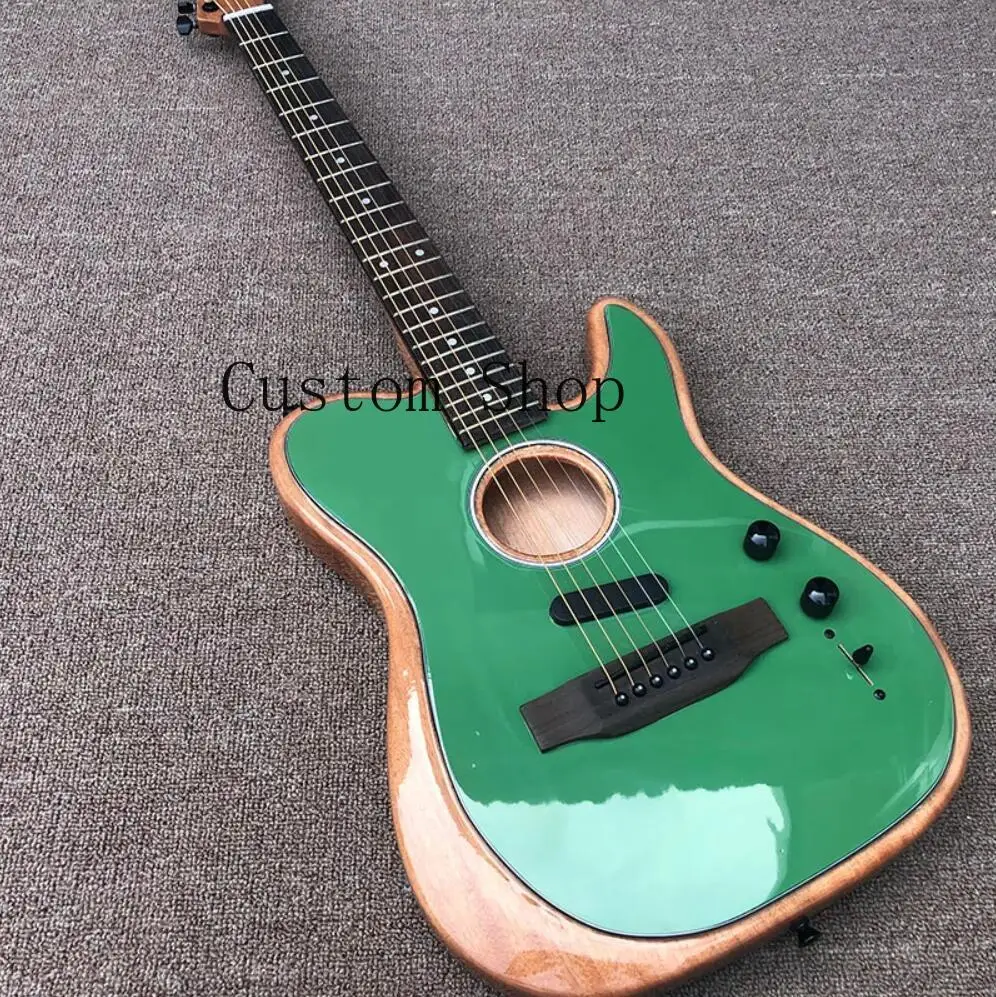 

Acoustasonic Tele Sonic Gloss Green Electric Guitar Polyester Satin Matte Finish, Spurce Top, Dot Inlay, Black Hardware