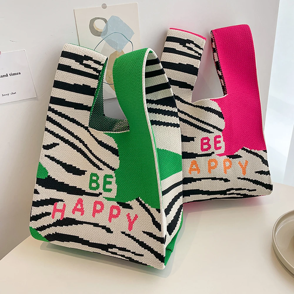 Handmade Knit Handbag Women Mini Knot Wrist-bag Female Casual Color Wide Stripe Plaid Tote Bag Student Reusable Shopping Bag
Handmade Knit Handbag Women Mini Knot Wrist-bag Female Casual Color Wide Stripe Plaid Tote Bag Student Reusable Shopping Bag