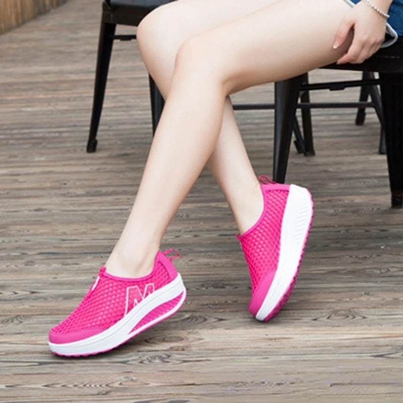 

Women's Shoes Thick Bottom Wedge Heel Height Increasing Mesh Surface Shallow Mouth Fashion Casual Sneakers Sapatos Feminino