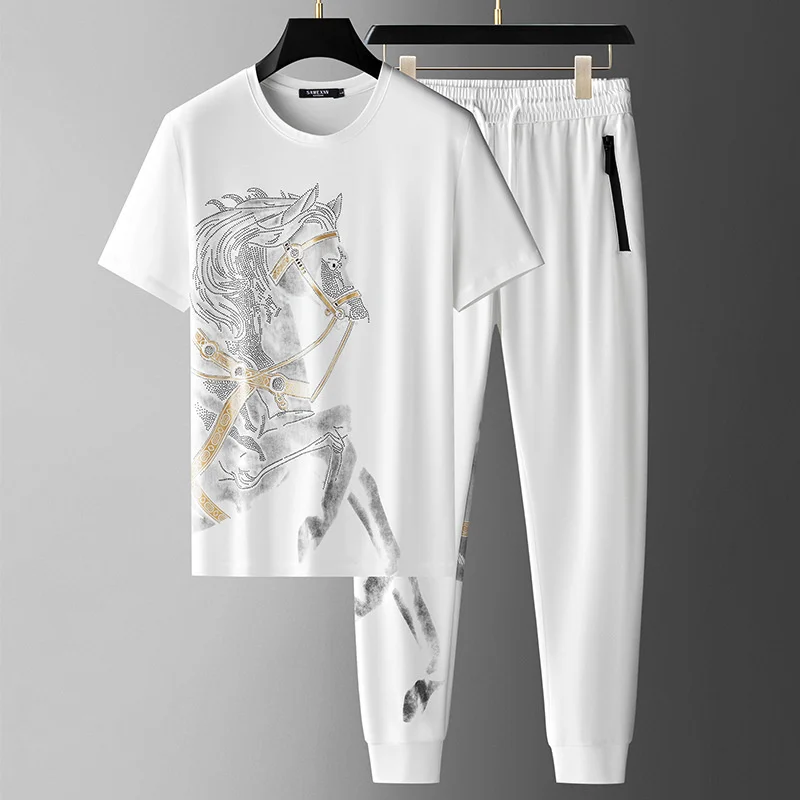 Роскошный брендовый Новый Комплект футболок с коротким рукавом Мужская модная Высококачественная популярная дышащая крутая Спортивная повседневная футболка из двух предметов 
Роскошный брендовый Новый Комплект футболок с коротким рукавом Мужская модная Высококачественная популярная дышащая крутая Спортивная повседневная футболка из двух предметов