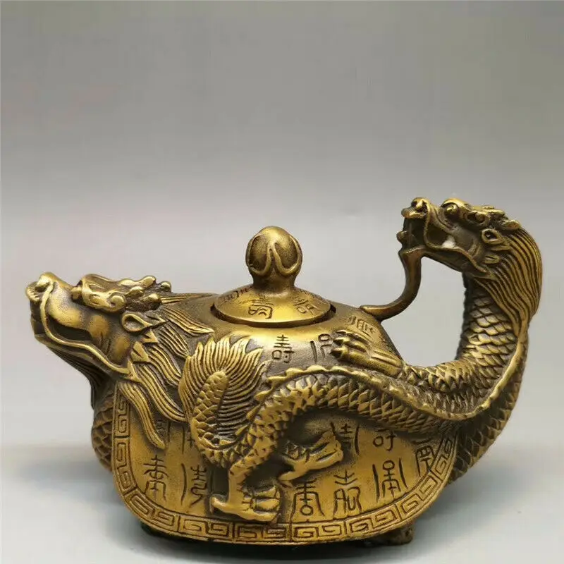 

Collection Chinese Exquisite brass Hand-made dragon turtle teapot wine pot