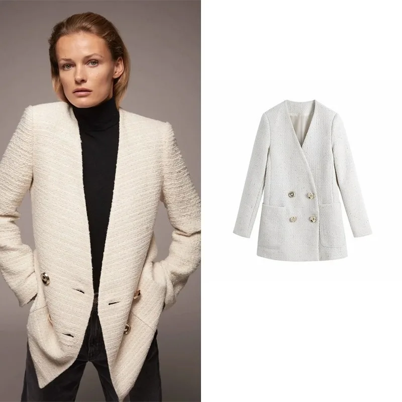 Tweed V Neck Blazer Suit Women Fashion Solid Colors Double Breasted Commute Blazer Coat Autumn New Mid Length Office Casual Suit
Tweed V Neck Blazer Suit Women Fashion Solid Colors Double Breasted Commute Blazer Coat Autumn New Mid Length Office Casual Suit