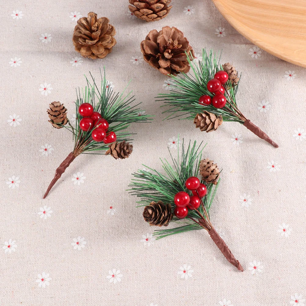 

15pcs Artificial Pine Cone Picks Christmas Holly Berry Stems Berry Branch Ornaments for DIY Crafts Festival Xmas Tree Wreath