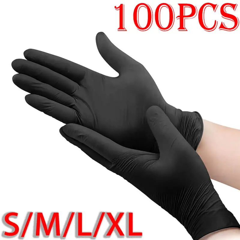 

100 шт. нитриловые черные одноразовые перчатки без пудры маслостойкие рабочие перчатки для татуировки бытовая уборка кухонный инструмент для мытья посуды