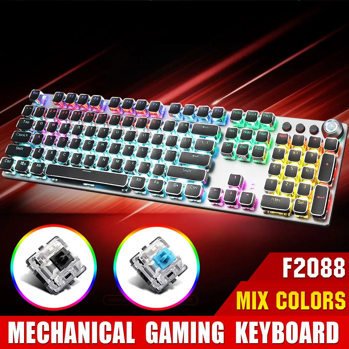 F2088 Gaming Mechanical Keyboard Blue Black Switch USB RGB Mix Backlit Wired USB Gaming Keyboard for Desktop Laptop
F2088 Gaming Mechanical Keyboard Blue Black Switch USB RGB Mix Backlit Wired USB Gaming Keyboard for Desktop Laptop