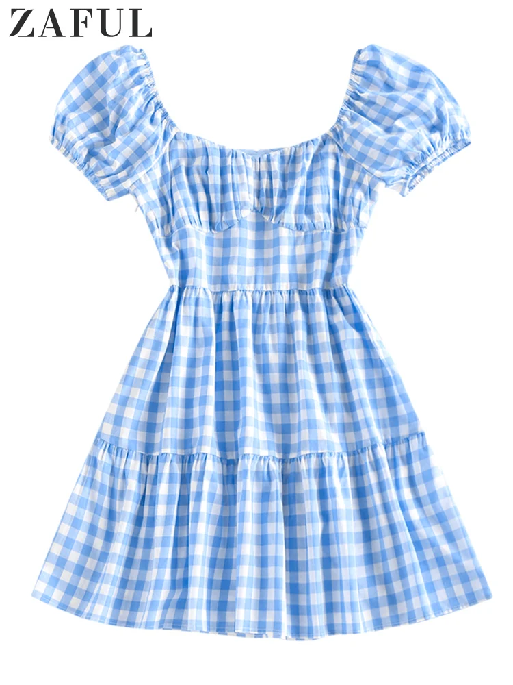 

ZAFUL Women Christmas Dress Gingham Puff Sleeve Tiered Dress Women's Dresses Sexy Dresses Woman 2022 Evening Party Elegant Chic