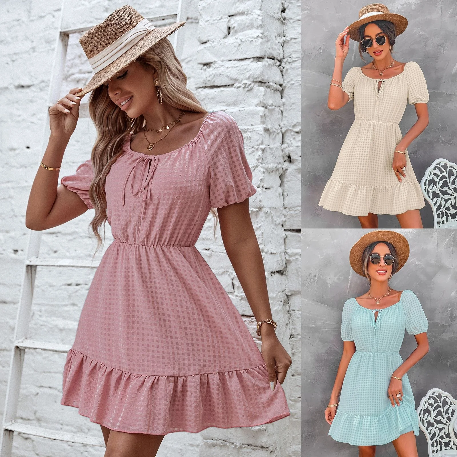 Women Fashion 2022 Summer New Sweet Dress Temperament O Neck Short Sleeve Chiffon Elegant Skirt Women's Plaid Round Neck Dress
Women Fashion 2022 Summer New Sweet Dress Temperament O Neck Short Sleeve Chiffon Elegant Skirt Women's Plaid Round Neck Dress