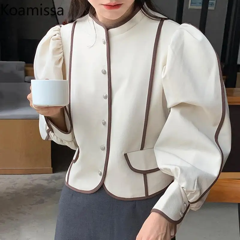 Koamissa Women Spring Autumn Korea Chic Stand Collar Jackets Patchwork Single-breasted Loose Puff Sleeve Short Coat Cropped Tops
Koamissa Women Spring Autumn Korea Chic Stand Collar Jackets Patchwork Single-breasted Loose Puff Sleeve Short Coat Cropped Tops