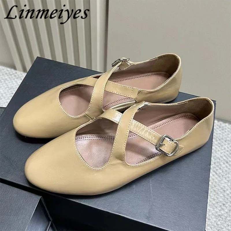 Spring Autumn Loafers Women Genuine Leather Round Toe Cross Belt Buckle Shoes Female Comfort Leisure Ballet Flat Shoes Woman
Spring Autumn Loafers Women Genuine Leather Round Toe Cross Belt Buckle Shoes Female Comfort Leisure Ballet Flat Shoes Woman