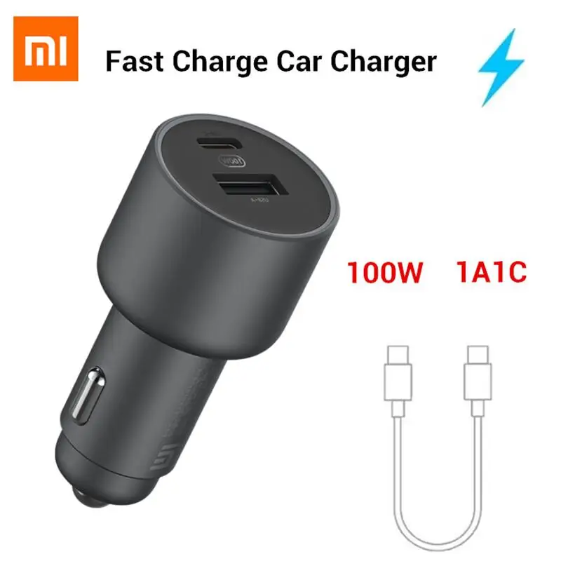 

Original Xiaomi 1A1C 100W Car Charger USB-A USB-C Dual Output LED Light with 5A Cable Dual USB Quick Charge Smart Home