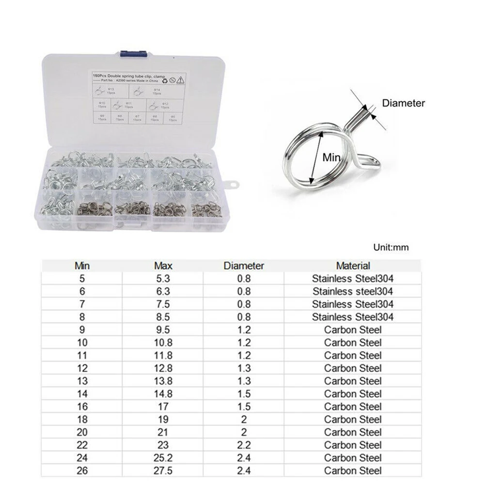 150Pcs Fuel Line Hose Spring Clip Pipe Tube Clamp Φ5-Φ14 Kits For Motorcycle Universal Equipment Clips
150Pcs Fuel Line Hose Spring Clip Pipe Tube Clamp Φ5-Φ14 Kits For Motorcycle Universal Equipment Clips