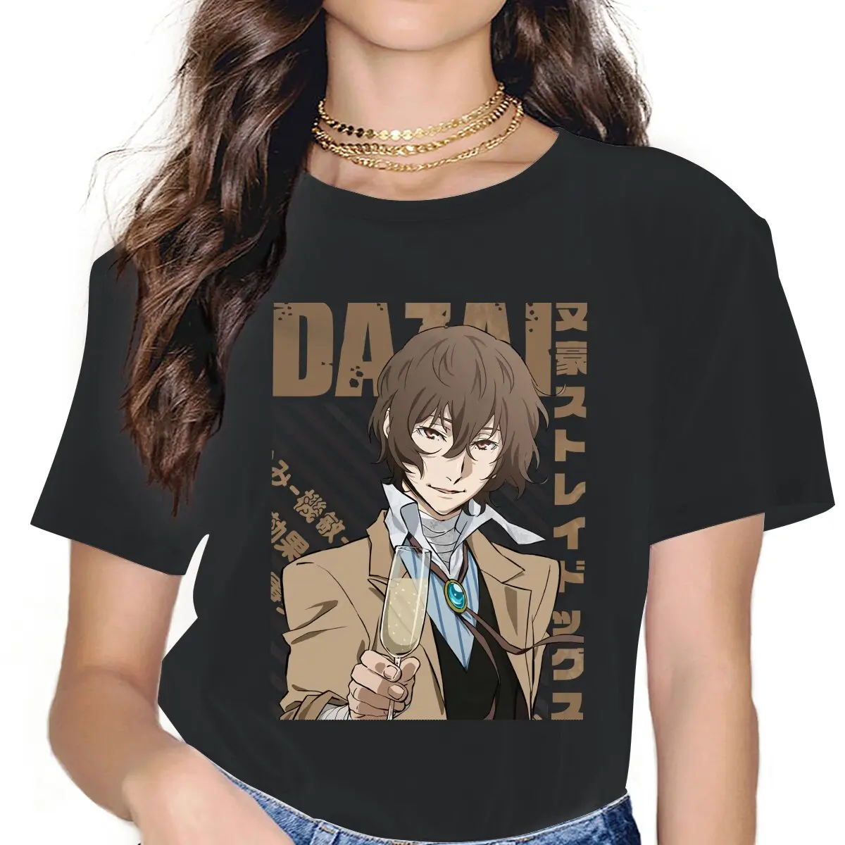 

Osamu Dazai Women Tshirts Bungou Stray Dogs Wan Anime Gothic Vintage Female Clothing Large Cotton Graphic Clothes