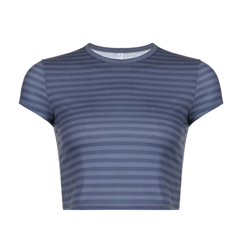 Short Sleeve Top Blue Striped Tee-Shirts Clothes Women Casual Round Neck Striped T-Shirt Top for Summer Wear Slim Fit 
Short Sleeve Top Blue Striped Tee-Shirts Clothes Women Casual Round Neck Striped T-Shirt Top for Summer Wear Slim Fit