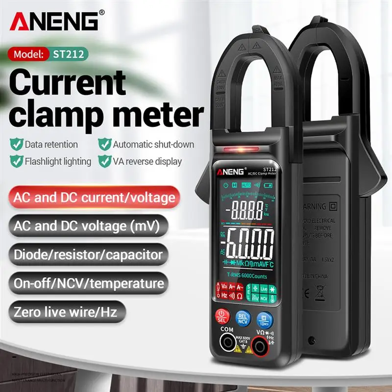 ANENG ST212 DC/AC Current Digital Clamp Meter 6000 Counts 400A Amp Multimeter Large Color Screen Voltage Tester Car Hz NCV Ohm
ANENG ST212 DC/AC Current Digital Clamp Meter 6000 Counts 400A Amp Multimeter Large Color Screen Voltage Tester Car Hz NCV Ohm