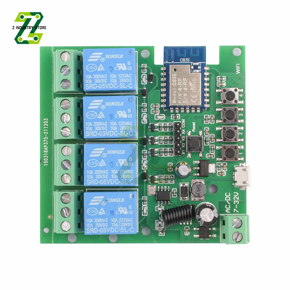 USB 5V DC7-32V 1-4 Channel WiFi Remote Control Relay Switch Module Supports 433MHZ Remote Control
USB 5V DC7-32V 1-4 Channel WiFi Remote Control Relay Switch Module Supports 433MHZ Remote Control