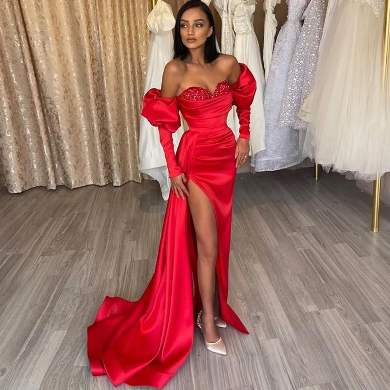 Elegant Red Long Prom Dresses Off the Shoulder High Slit Evening Gowns فساتين السهرة Saudi Arabia Women Formal Party Dresses
Elegant Red Long Prom Dresses Off the Shoulder High Slit Evening Gowns فساتين السهرة Saudi Arabia Women Formal Party Dresses