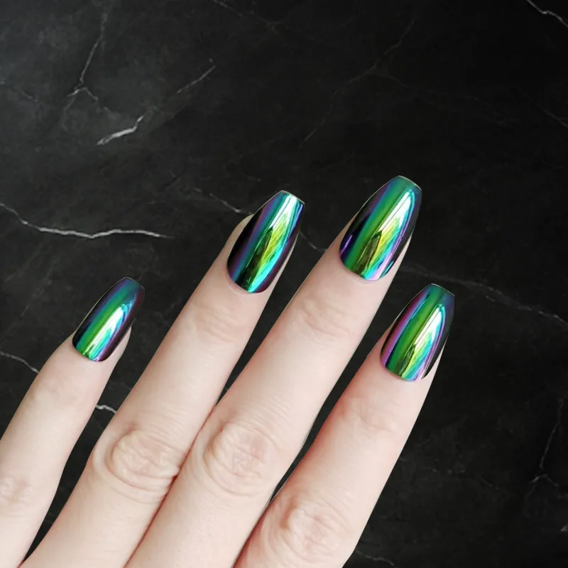 High Quality Unicorn Chrome Fake Nails Gorgeous Green Mirror Stiletto Full Cover Nail False with Adhesive Glue Sticker
High Quality Unicorn Chrome Fake Nails Gorgeous Green Mirror Stiletto Full Cover Nail False with Adhesive Glue Sticker