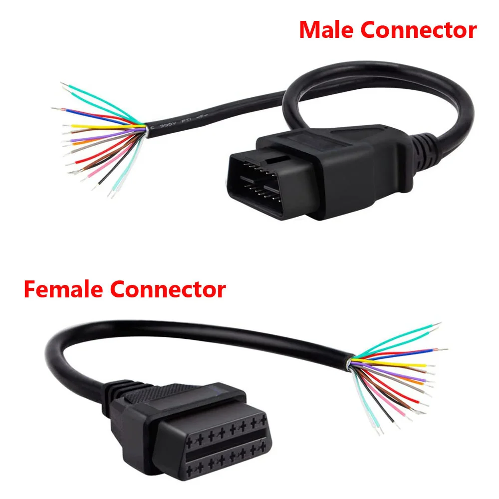 

30CM OBD2 II 16 Pin J196 OBD2 Male/extension Cord With Female Connector To Open Cord With Plug Diagnostic Cord Extension