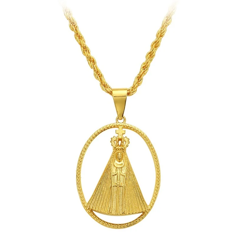 

Virgin Mary Pendant Gold Necklace For Women Men Prayer Jesus Charm Snail Link Chain 50cm Wholesale Jewelry Gifts