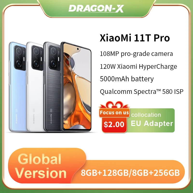 Глобальная версия смартфона Xiaomi 11T Pro 128G/256G флагманский Восьмиядерный Snapdragon 888