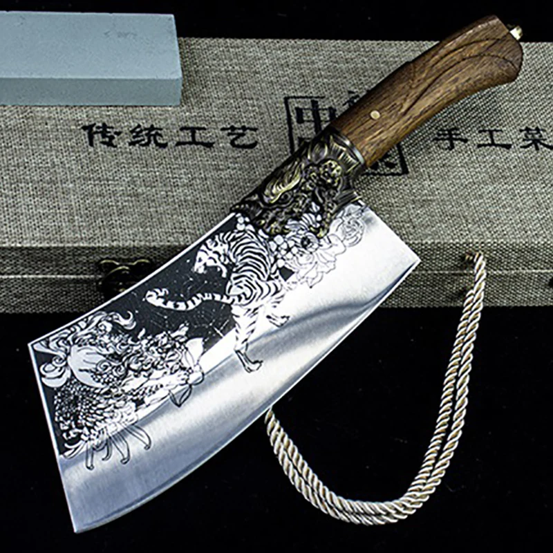 

Longquan кухонный нож тигровые вены 7Cr17MoV кованая сталь 8,5 дюймов Мясник Чоппер нож ручной работы