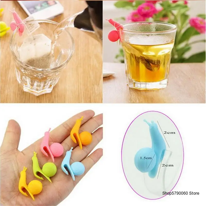

6pcs Colorful Silicone Small Snail Recognizer Device Tea Infuser Cup Tea Bag Hanging Clip Label Cooking Tools Color Random