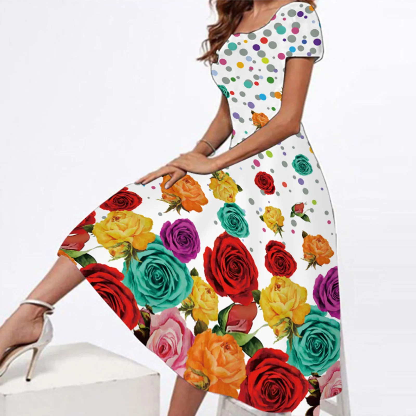 Women Summer Casual Short Sleeve Floral Printed Crew Neck Loose Dress Boho Beach Long Sundress Summer Dresses for Work
Women Summer Casual Short Sleeve Floral Printed Crew Neck Loose Dress Boho Beach Long Sundress Summer Dresses for Work