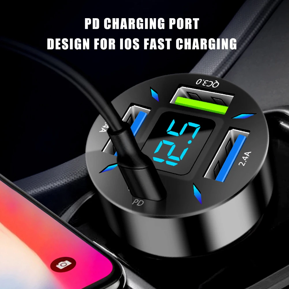 Car Charger 66W PD Fast Charging Type-C 12V/24V 4 USB Ports Cigarette Lighter Adapter LED Voltmeter for Huawei Xiaomi iPhone 13
Car Charger 66W PD Fast Charging Type-C 12V/24V 4 USB Ports Cigarette Lighter Adapter LED Voltmeter for Huawei Xiaomi iPhone 13