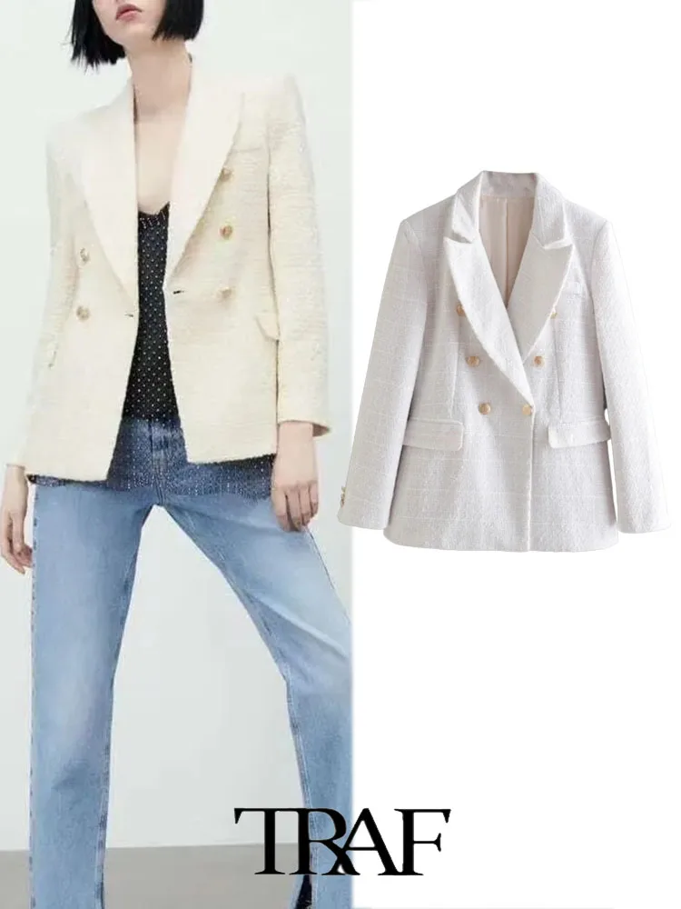 TRAF 2022 Pocket Textured Double-breasted Coat Top Women Casual Blazer Woman Office Elegant Female Suit Jacket
TRAF 2022 Pocket Textured Double-breasted Coat Top Women Casual Blazer Woman Office Elegant Female Suit Jacket