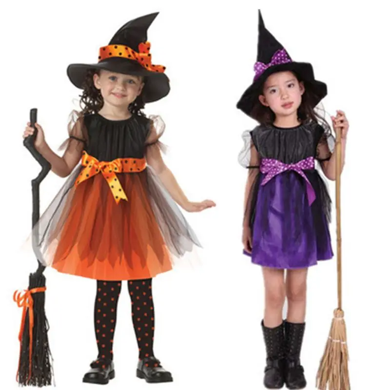 Toddler Girl Witch Cosplay Costume Kids Short Sleeve Dress with Polka Dot Ribbon Pointed Hat for Halloween Fairytale Party
Toddler Girl Witch Cosplay Costume Kids Short Sleeve Dress with Polka Dot Ribbon Pointed Hat for Halloween Fairytale Party
