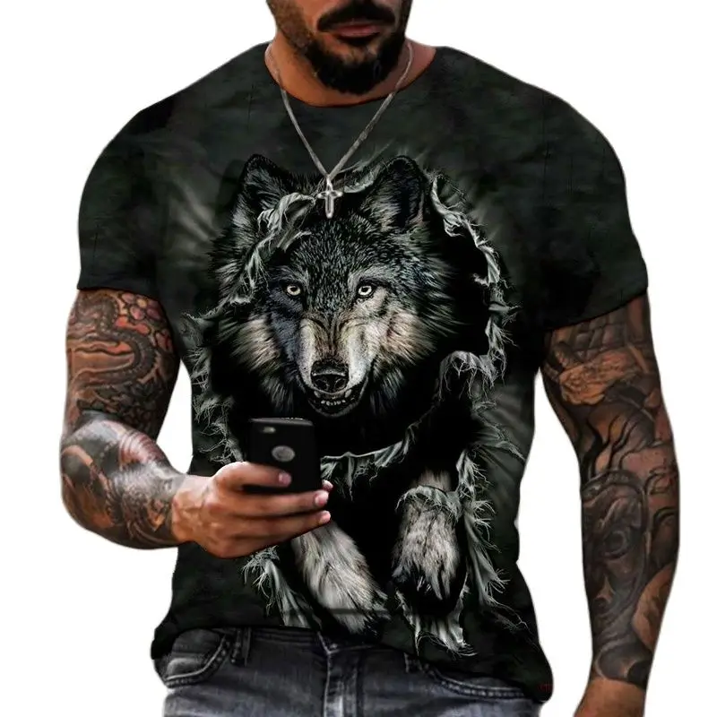 

Футболка мужская с 3d-графическим принтом, оверсайз топ с коротким рукавом, с изображением Льва, боевых зверушек, волка, летняя одежда