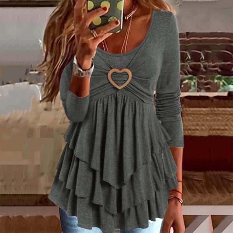 Women Chic Loose Cake Layered Ruffle Pullover Tee Lady Commute Long Sleeve Solid Blusa Tops Casual Folds Twist Knot Hem Blouse
Women Chic Loose Cake Layered Ruffle Pullover Tee Lady Commute Long Sleeve Solid Blusa Tops Casual Folds Twist Knot Hem Blouse
