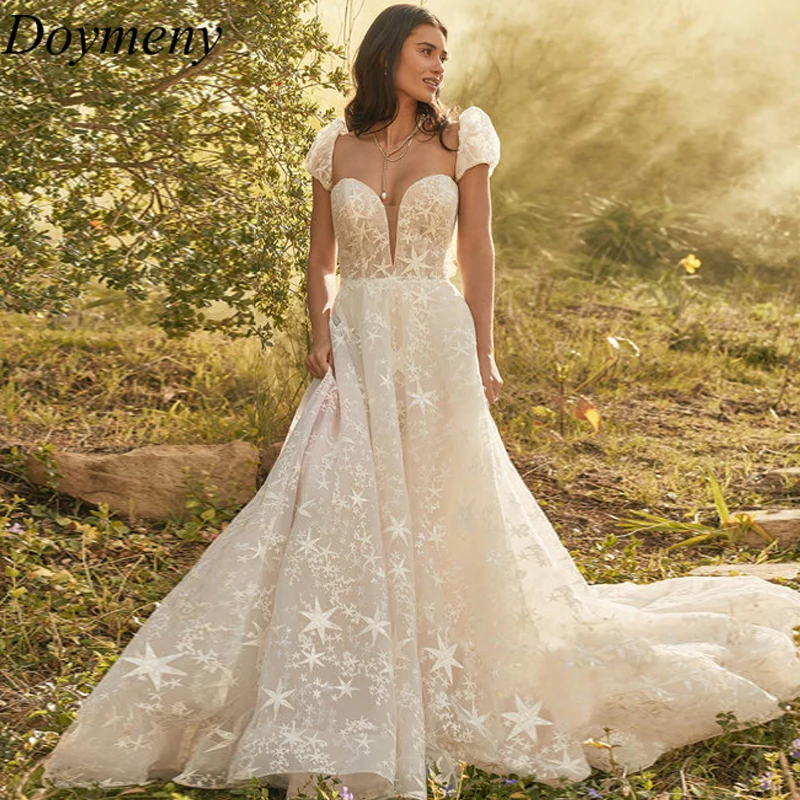 Doymeny Bridal Wedding Dress V-Neck Sweep Train Tulle Lace Up Appliques Cap Sleeve Classical Simple Floral Print Robe De Mariée
Doymeny Bridal Wedding Dress V-Neck Sweep Train Tulle Lace Up Appliques Cap Sleeve Classical Simple Floral Print Robe De Mariée