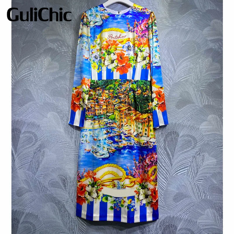 7.5 GuliChic Holiday Fashion Print Vertical Stripes Spliced O-Neck Long Sleeve Silk Comfortable Temperament Dress Women
7.5 GuliChic Holiday Fashion Print Vertical Stripes Spliced O-Neck Long Sleeve Silk Comfortable Temperament Dress Women