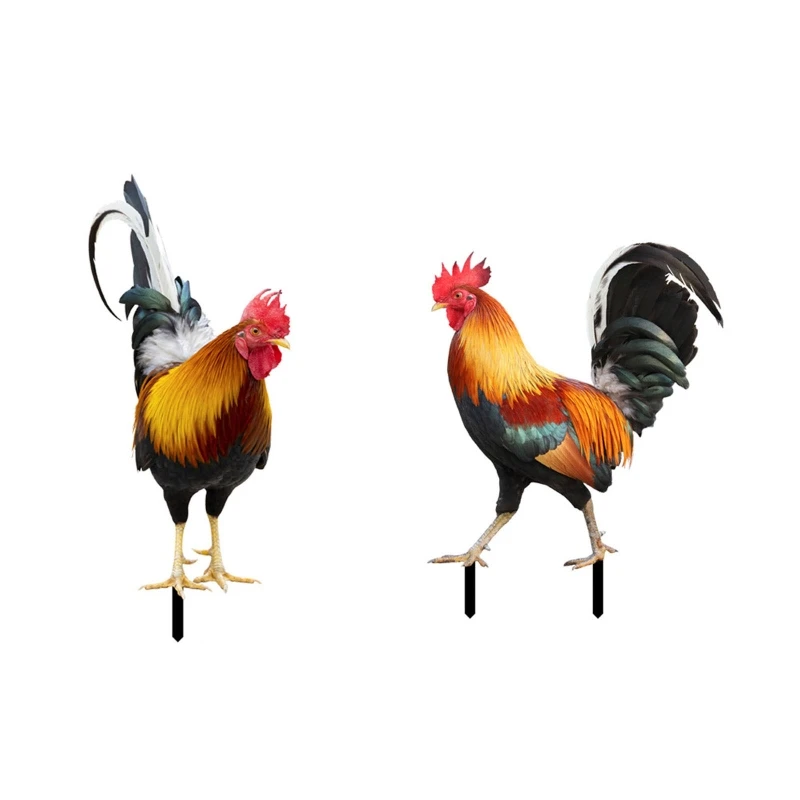 

2 Pcs Acrylic Rooster Lawn Stakes Outdoor Garden Chicken Statues Farm Yard Courtyard Lawn Decoration Country Gifts