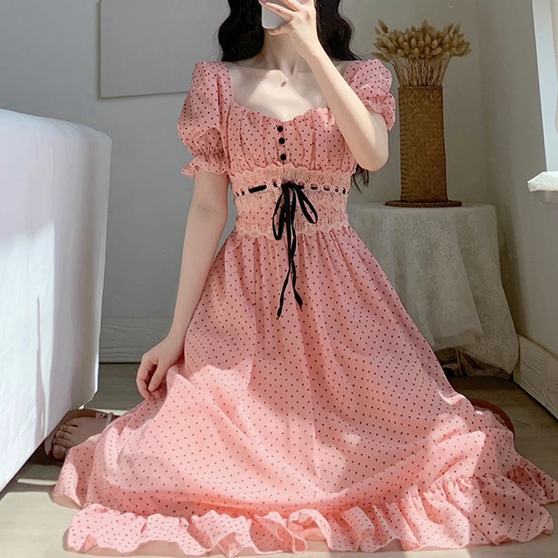 2022 Summer Short Sleeve Beach Dress Women Elegant Vintage Dot Midi Dress Female Square Collar Party One Piece Dress Korean Chic
2022 Summer Short Sleeve Beach Dress Women Elegant Vintage Dot Midi Dress Female Square Collar Party One Piece Dress Korean Chic