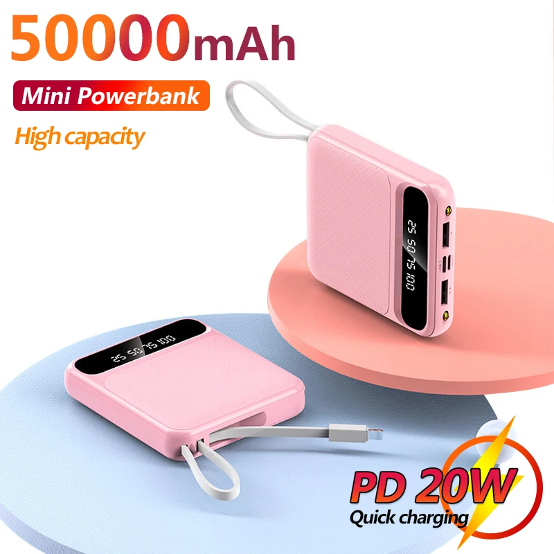 50000mAh Mini Power Bank With Charging Cable Portable External Battery Fast Charging Phone Charger for Xiaomi Samsung iPhone
50000mAh Mini Power Bank With Charging Cable Portable External Battery Fast Charging Phone Charger for Xiaomi Samsung iPhone