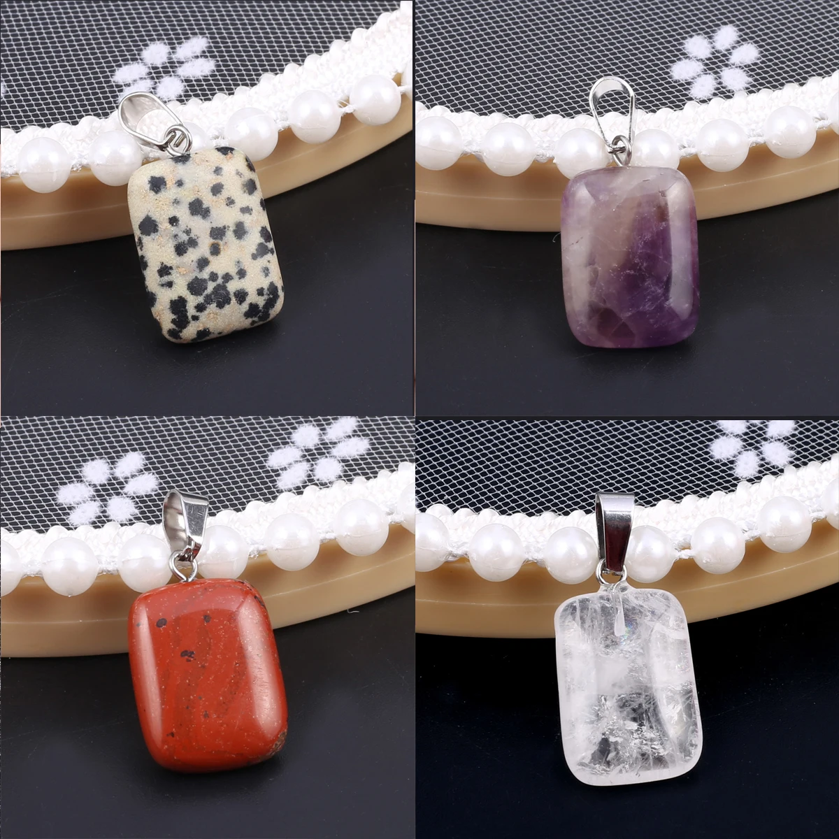 

5 PCS Rectangle Natural Stone Amethyst Turquoise Jade Pendant DIY Jewelry Making DIY Necklace Earrings Accessories Charm Gift
