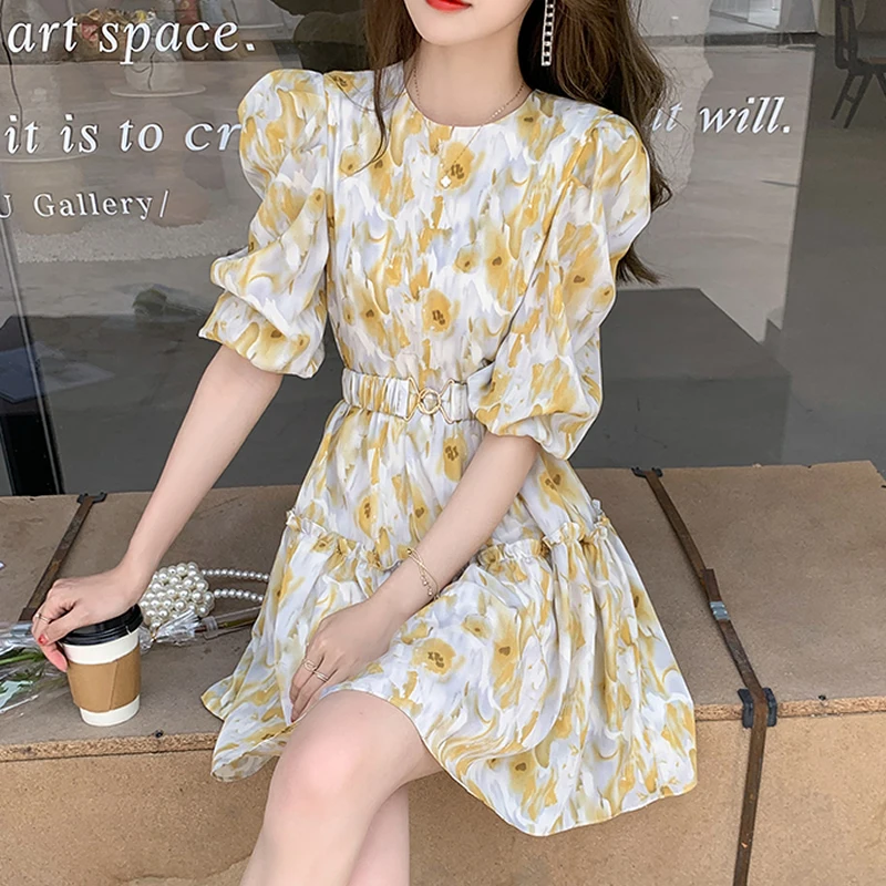 Casual Women Chiffon Floral Print Dresses Female Sweet Dress Short Sleeve Elegant Yellow Fairy Dresses For Office Ladies Summer
Casual Women Chiffon Floral Print Dresses Female Sweet Dress Short Sleeve Elegant Yellow Fairy Dresses For Office Ladies Summer