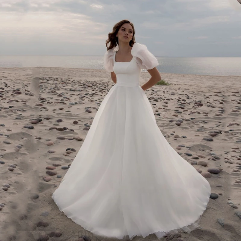 Elegant A-Line Organza Journey Lantern Sleeves Sweep Train Open Back Ruched Square Collar Wedding Dress Gown Bridal Dress
Elegant A-Line Organza Journey Lantern Sleeves Sweep Train Open Back Ruched Square Collar Wedding Dress Gown Bridal Dress