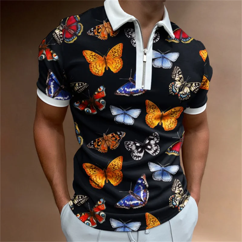 Summer Trend Men Polo Shirts Streetwear Butterfly Printed Casual Short Sleeve Mens Patchwork Turn-Down Collar Zipper Polo Shirt
Summer Trend Men Polo Shirts Streetwear Butterfly Printed Casual Short Sleeve Mens Patchwork Turn-Down Collar Zipper Polo Shirt