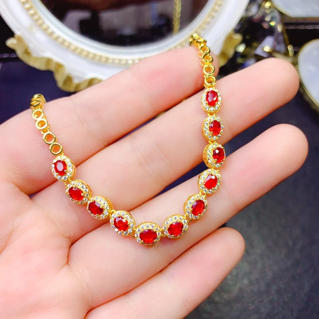 

FS Inlay 3*4 Natural Red Sapphire Bracelet S925 Sterling Silver With Certificate Fine Wedding Charm Jewelry for Women MeiBaPJ