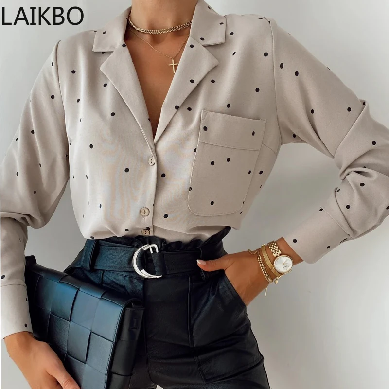 Pocket Long Sleeve Turn Down Collar Women Blouse Office Lady Polka Dot Cotton Casual Shirts 2021 New Spring
Pocket Long Sleeve Turn Down Collar Women Blouse Office Lady Polka Dot Cotton Casual Shirts 2021 New Spring