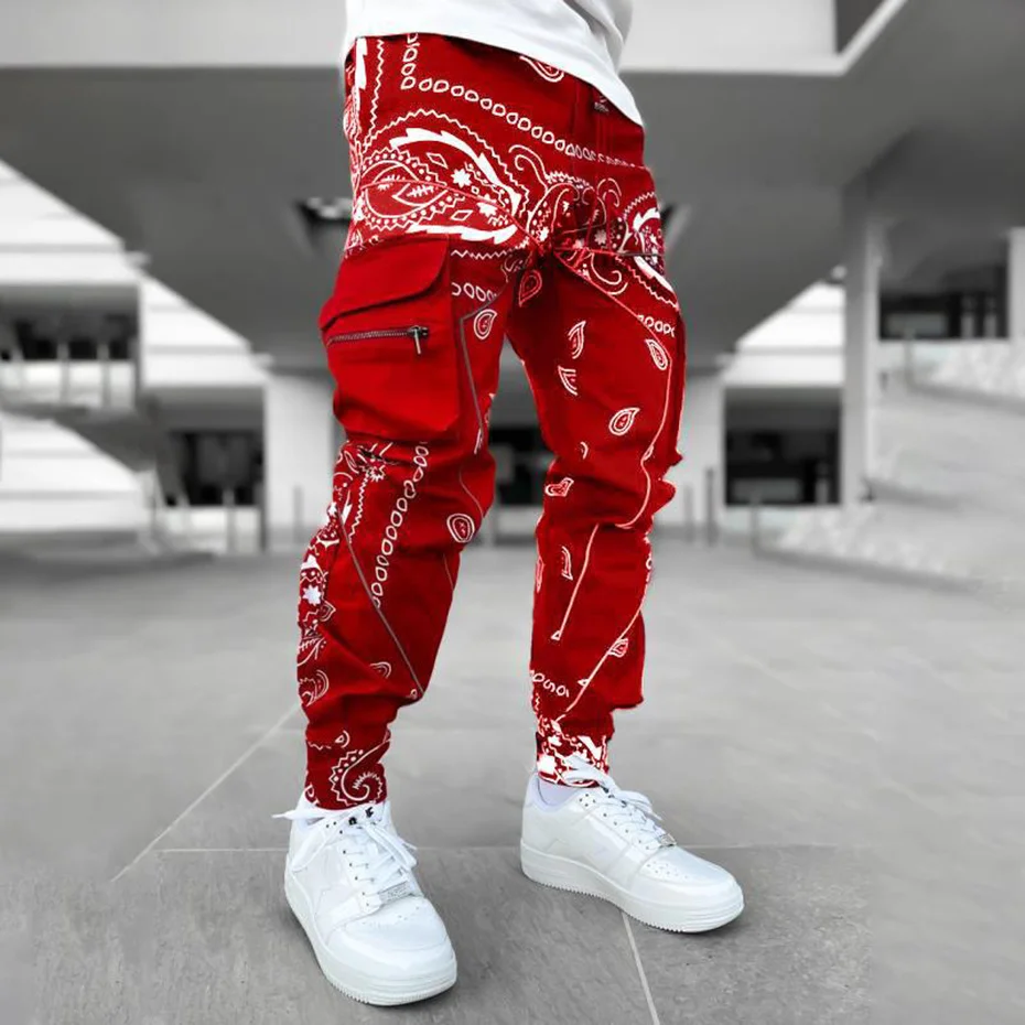 

Paisley Cargo Pants Fashion Men's Reflective Joggers Oversized Streetwear Harajuku Hip Hop Jogger Pants Black Trousers Bottoms