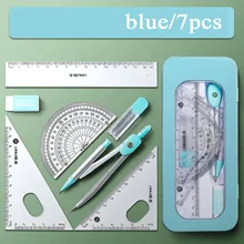 7Pcs/set Compasses Ruler Protractor Set Multi-function Mathematical Rulers Student Study Stationery Professional Drawing Tools