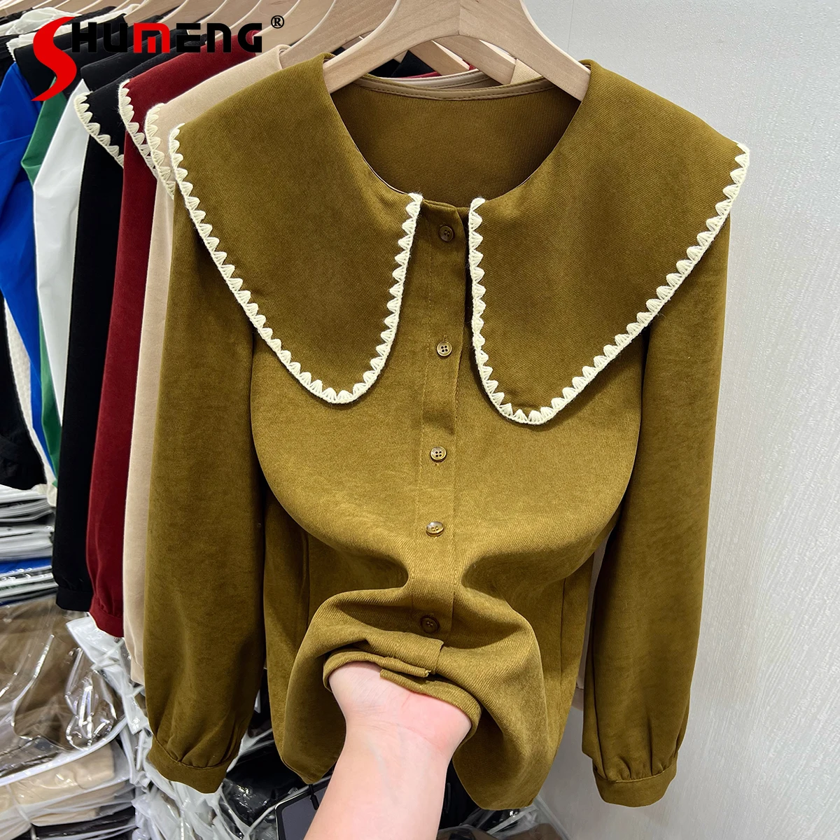 Sweet Woman Doll Collar Stitching Shirts Solid Color Long Sleeve Women's 2022 Spring New Casual Cute Fashion Women-blouses
Sweet Woman Doll Collar Stitching Shirts Solid Color Long Sleeve Women's 2022 Spring New Casual Cute Fashion Women-blouses