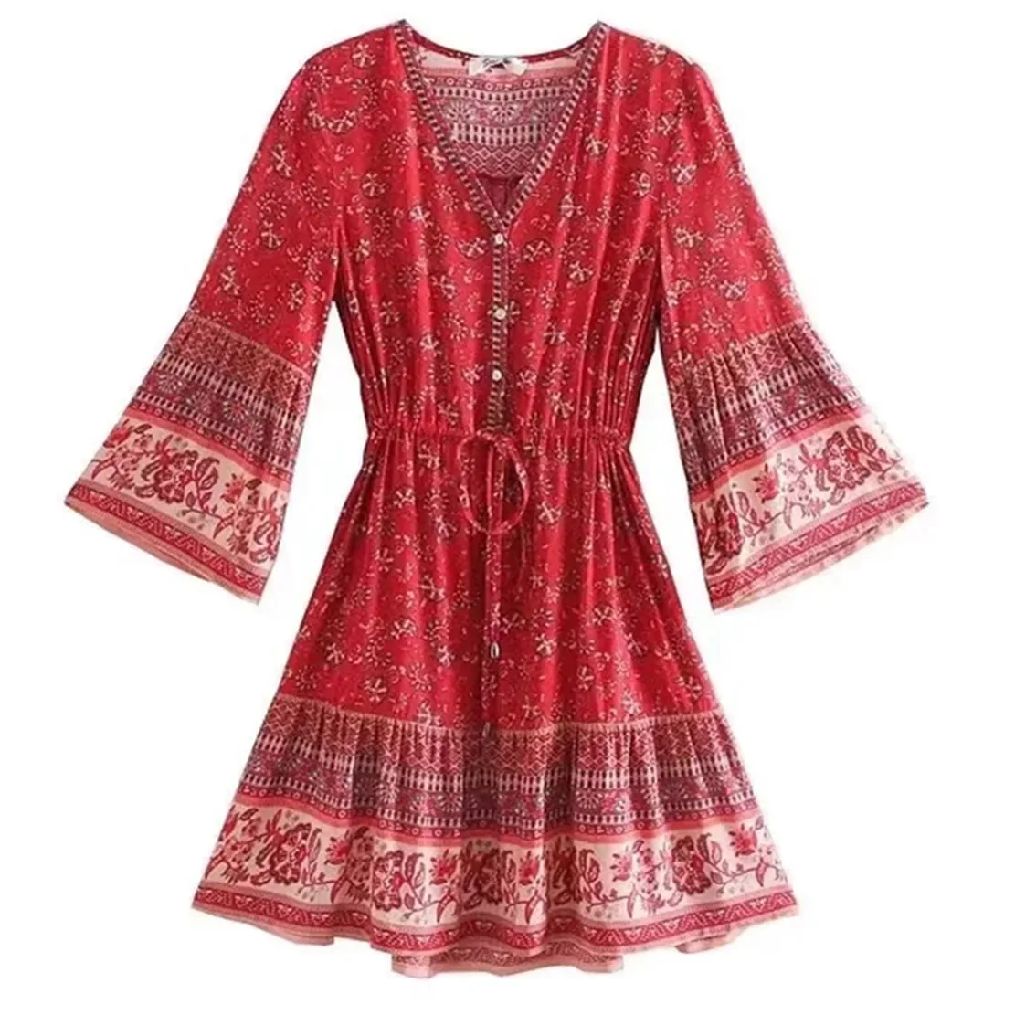 Withered 2023 Bohemian Style Morocco Vintage Floral V-neck Flare Sleeve Cotton Rayon Casual Mini Dress Women
Withered 2023 Bohemian Style Morocco Vintage Floral V-neck Flare Sleeve Cotton Rayon Casual Mini Dress Women